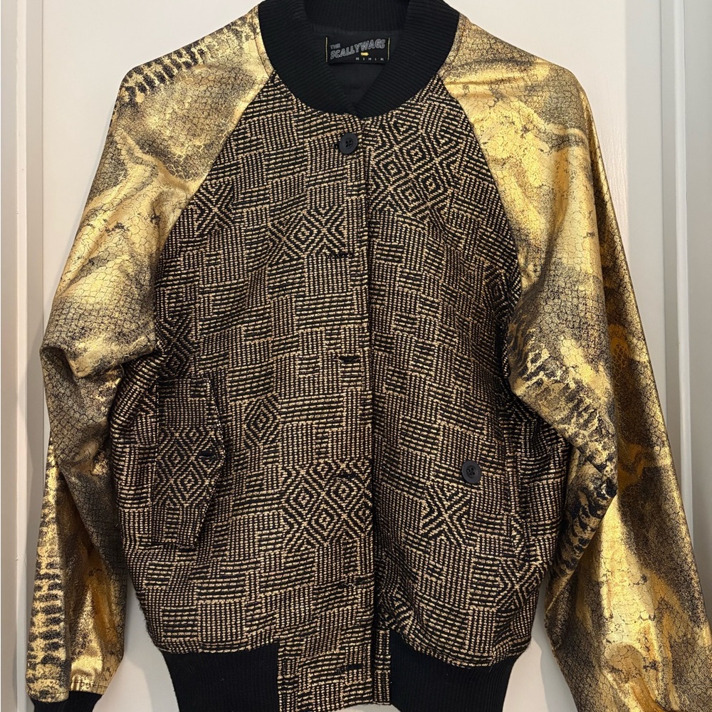 Vintage Gold and Black Patterned Women's Jacket